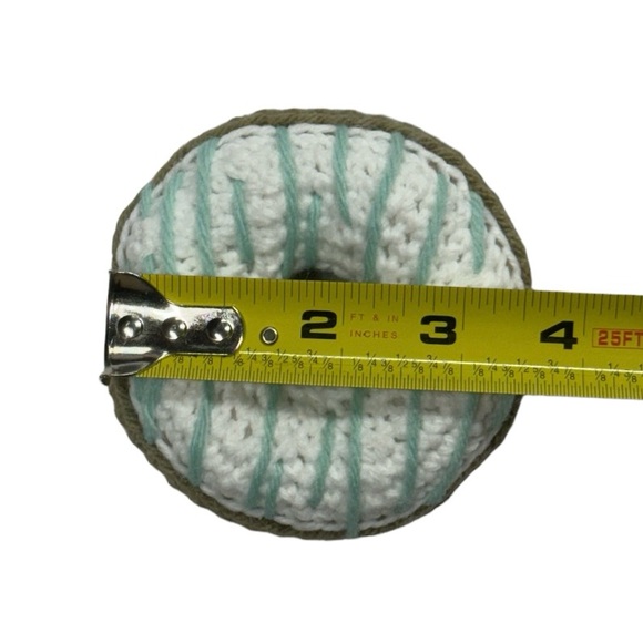 Crochet donut plush with drizzle design. 100% handmade with poly-fil stuffing. - Picture 2 of 4